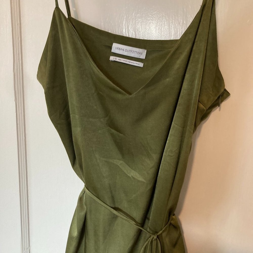 Urban Outfitters "Jones" Satin Tie-Back Dress, Olive Green